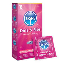 SKINS CONDOMS DOTS & RIBS 8'S