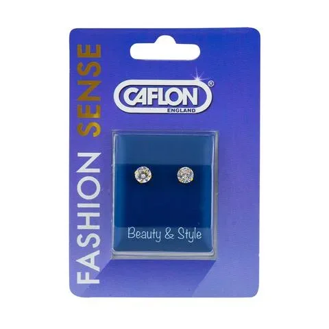 Caflon Fashion Sense Gold Plated White Cubic Zirconia Earring, 5mm