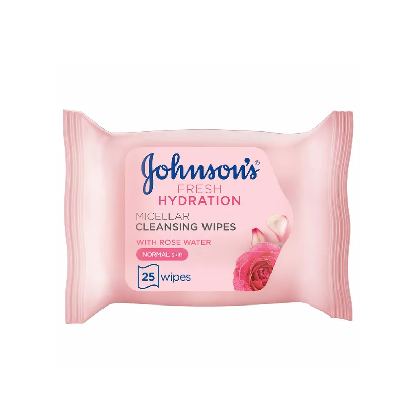 JOHNSON & JOHNSON ROSE WATER MICELLAR CLEANSING WIPES 25'S