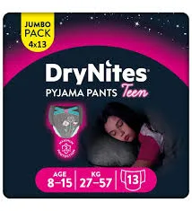 HUGGIES DRY NITES GIRLS ABSORBENT NIGHT PANTS 8-15 YEARS 13'S