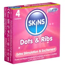 SKINS CONDOMS DOTS & RIBS 4'S