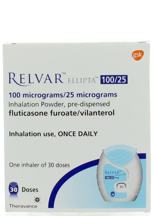 Relvar Ellipta 100 Mcg/25 Mcg, 30 Doses Inhalation Powder, Inhaler