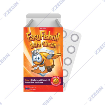 Easyvit Easyfishoil Beta Glucan - Dietary Supplement For Children With Omega 3, B-Glucans &amp; Vitamins A, C, D3, 30 chewable jellybeans