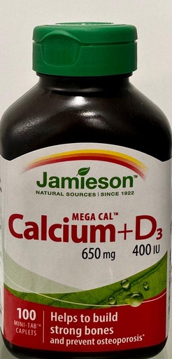 JAMIESON MEGA CAL 650/VIT D3 400IU, 100 CAPLETS