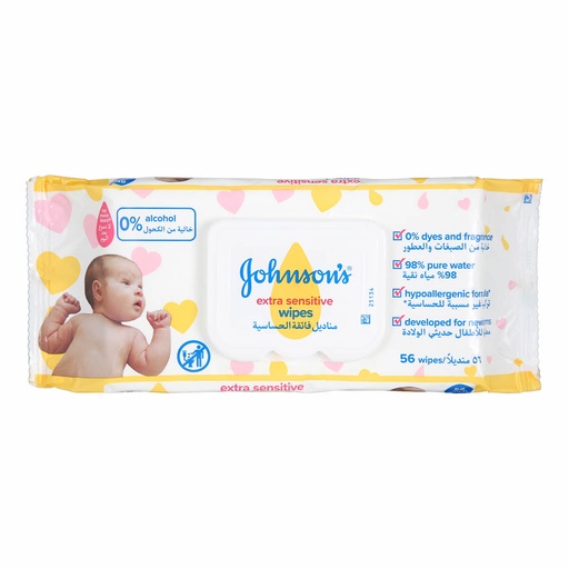 JOHNSON & JOHNSON BABY WIPES-EXTRA SENSITIVE 56'S