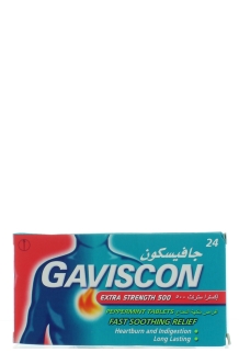 GAVISCON EXTRA STRENGTH PEPPERMINT 24 chewable tablets