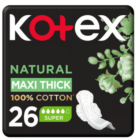Kotex natural maxi thick 100% 26 cotton super pads 